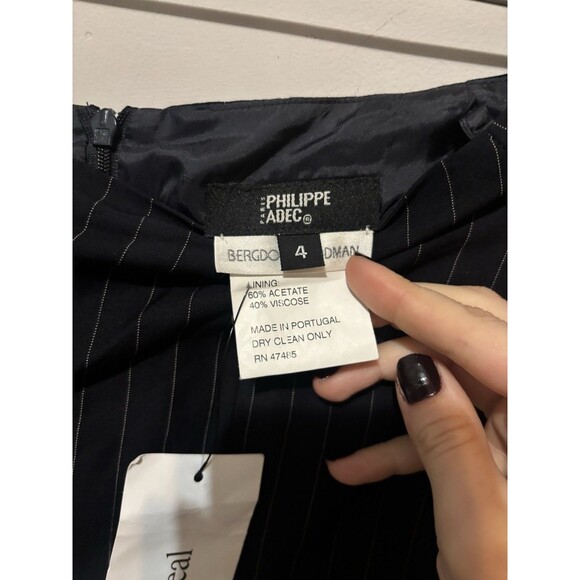 Philippe Adec Bergdorf GoodmanMidi Grey Striped Pencil Skirt Slit Sz 4 Small - Picture 4 of 4